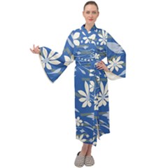 Folk Flowers Pattern Maxi Velour Kimono