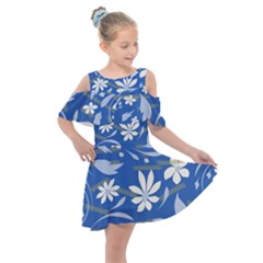 Folk Flowers Pattern Kids  Shoulder Cutout Chiffon Dress by Eskimos