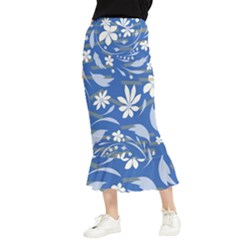 Folk Flowers Pattern Maxi Fishtail Chiffon Skirt