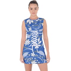 Folk Flowers Pattern Lace Up Front Bodycon Dress