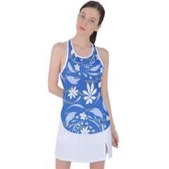 Folk Flowers Pattern Racer Back Mesh Tank Top by Eskimos