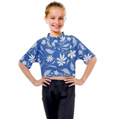 Folk Flowers Pattern Kids Mock Neck Tee