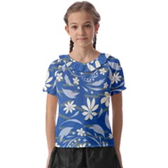 Folk Flowers Pattern Kids  Frill Chiffon Blouse by Eskimos