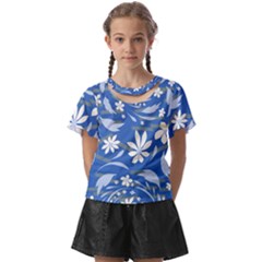 Folk Flowers Pattern Kids  Front Cut Tee by Eskimos