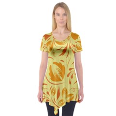 Folk Flowers Pattern Short Sleeve Tunic  by Eskimos