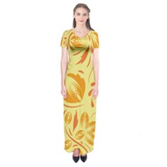 Folk Flowers Pattern Short Sleeve Maxi Dress by Eskimos