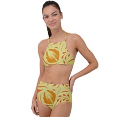 Folk Flowers Pattern High Waist Tankini Set