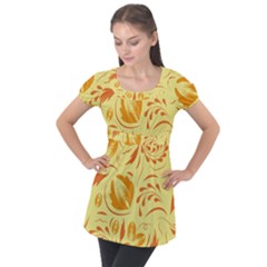 Folk Flowers Pattern Puff Sleeve Tunic Top by Eskimos