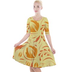 Folk Flowers Pattern Quarter Sleeve A-line Dress by Eskimos