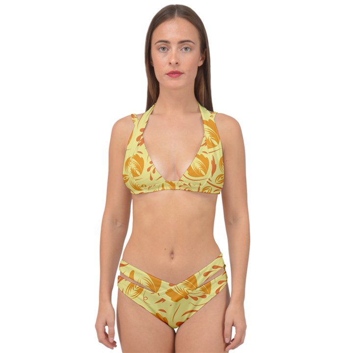 Folk flowers pattern Double Strap Halter Bikini Set