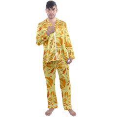 Folk Flowers Pattern Men s Long Sleeve Satin Pajamas Set by Eskimos