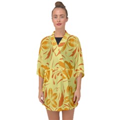 Folk Flowers Pattern Half Sleeve Chiffon Kimono