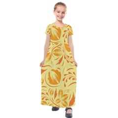 Folk Flowers Pattern Kids  Short Sleeve Maxi Dress by Eskimos