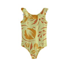 Folk Flowers Pattern Kids  Frill Swimsuit by Eskimos