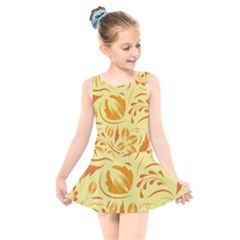 Folk Flowers Pattern Kids  Skater Dress Swimsuit by Eskimos