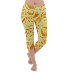 Folk Flowers Pattern Lightweight Velour Capri Yoga Leggings by Eskimos