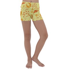 Folk Flowers Pattern Kids  Lightweight Velour Yoga Shorts by Eskimos