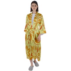 Folk Flowers Pattern Maxi Satin Kimono by Eskimos