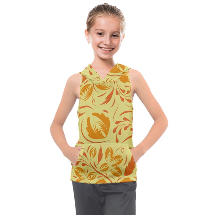 Folk flowers pattern Kids  Sleeveless Hoodie