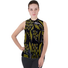 Folk Flowers Pattern  Mock Neck Chiffon Sleeveless Top by Eskimos