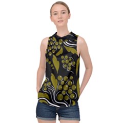 Folk Flowers Pattern  High Neck Satin Top by Eskimos