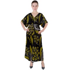 Folk Flowers Pattern  V-neck Boho Style Maxi Dress by Eskimos