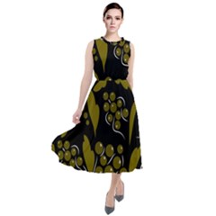 Folk Flowers Pattern  Round Neck Boho Dress by Eskimos