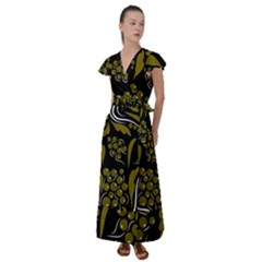 Folk Flowers Pattern  Flutter Sleeve Maxi Dress by Eskimos