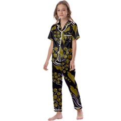 Folk Flowers Pattern  Kids  Satin Short Sleeve Pajamas Set by Eskimos