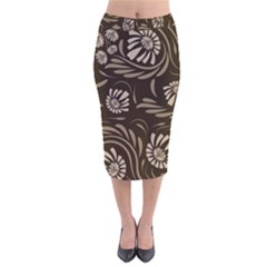 Folk Flowers Pattern  Velvet Midi Pencil Skirt by Eskimos