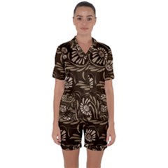 Folk Flowers Pattern  Satin Short Sleeve Pajamas Set by Eskimos