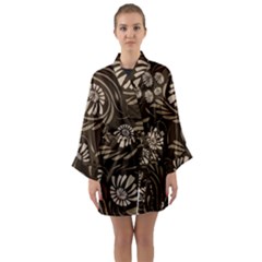 Folk Flowers Pattern  Long Sleeve Satin Kimono by Eskimos