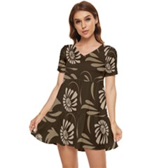 Folk Flowers Pattern  Tiered Short Sleeve Mini Dress