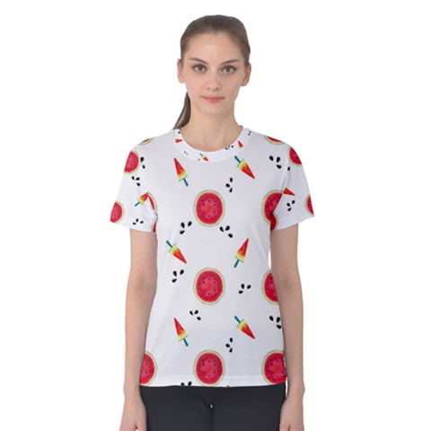 Slices Of Red And Juicy Watermelon Women s Cotton Tee by SychEva