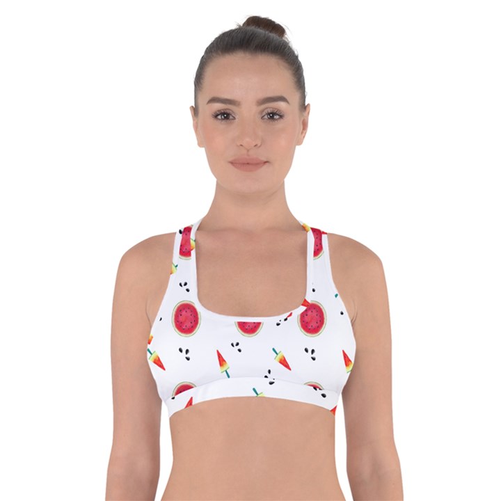 Slices Of Red And Juicy Watermelon Cross Back Sports Bra