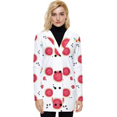 Slices Of Red And Juicy Watermelon Button Up Hooded Coat  by SychEva