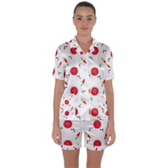 Slices Of Red And Juicy Watermelon Satin Short Sleeve Pajamas Set by SychEva