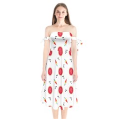 Slices Of Red And Juicy Watermelon Shoulder Tie Bardot Midi Dress by SychEva