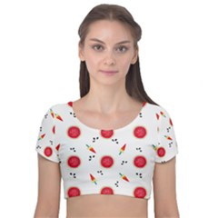 Slices Of Red And Juicy Watermelon Velvet Short Sleeve Crop Top  by SychEva