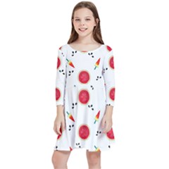 Slices Of Red And Juicy Watermelon Kids  Quarter Sleeve Skater Dress