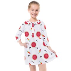 Slices Of Red And Juicy Watermelon Kids  Quarter Sleeve Shirt Dress by SychEva