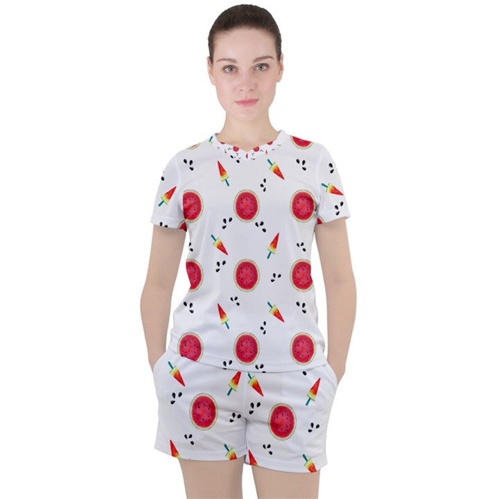 Slices Of Red And Juicy Watermelon Women s Tee and Shorts Set