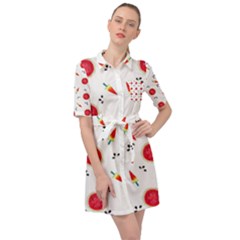 Slices Of Red And Juicy Watermelon Belted Shirt Dress by SychEva