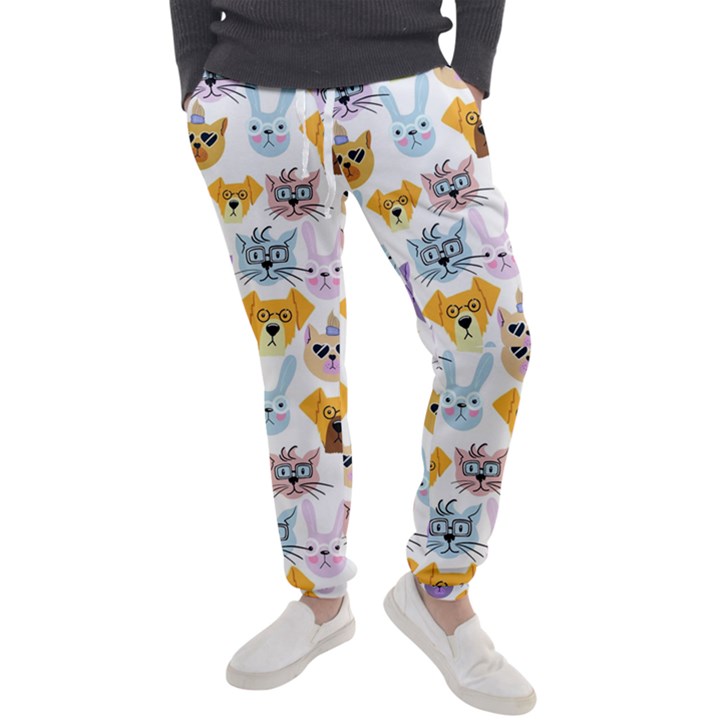 Funny Animal Faces With Glasses On A White Background Men s Jogger Sweatpants