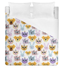 Funny Animal Faces With Glasses On A White Background Duvet Cover (queen Size) by SychEva