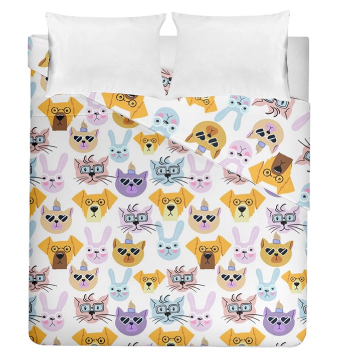 Funny Animal Faces With Glasses On A White Background Duvet Cover Double Side (Queen Size)