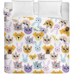 Funny Animal Faces With Glasses On A White Background Duvet Cover Double Side (king Size) by SychEva