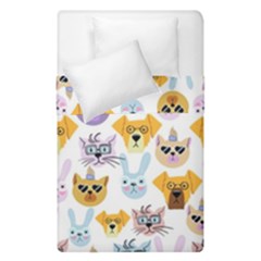 Funny Animal Faces With Glasses On A White Background Duvet Cover Double Side (single Size) by SychEva