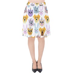 Funny Animal Faces With Glasses On A White Background Velvet High Waist Skirt by SychEva