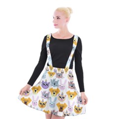 Funny Animal Faces With Glasses On A White Background Suspender Skater Skirt by SychEva